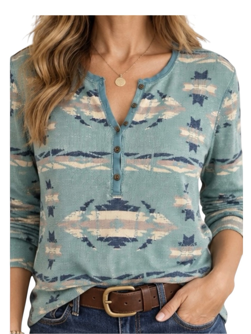 Chaps | Southwestern Aztec Thermal Henley Top Sz L EUC